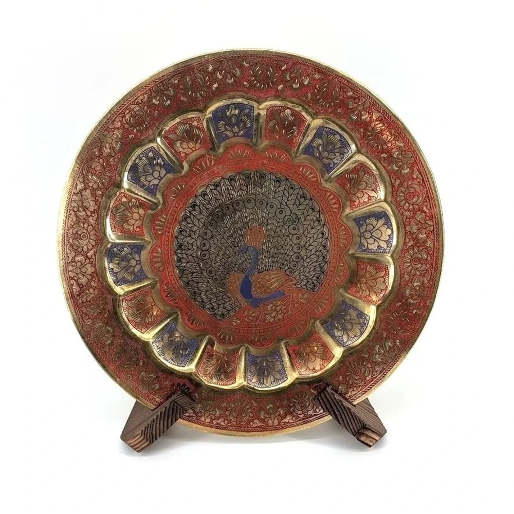 Vintage Brass Peacock Wall Plate 12